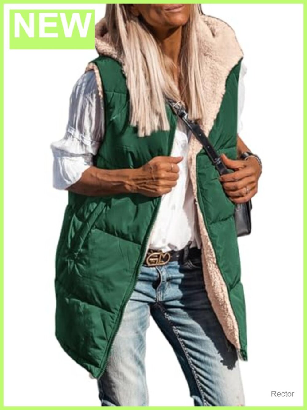 Women's Reversible Fleece Long Vest Hooded Zip Up Sleeveless Winter Outerwear